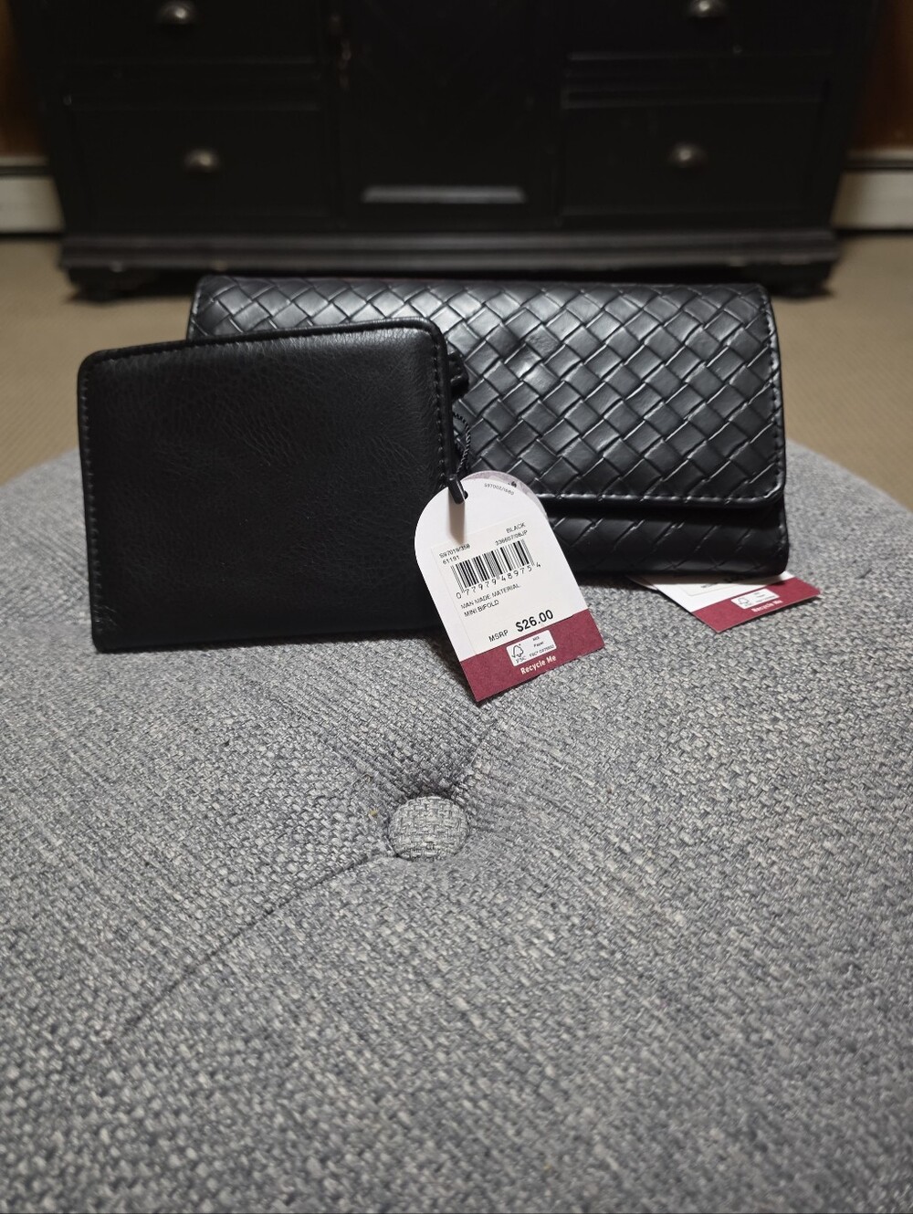 NWT 2pc Bundle Black Quilted Clutch and Smooth Leather Wallet Set